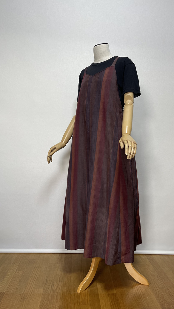 着物リメイク 秋色の紬のキャミソールワンピース フリーサイズ 1枚目の画像