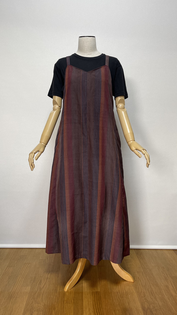 着物リメイク 秋色の紬のキャミソールワンピース フリーサイズ 2枚目の画像