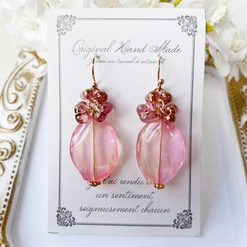 400円】チェコビーズの可愛いピアス852 ピアス（フック・チェーン） 花 