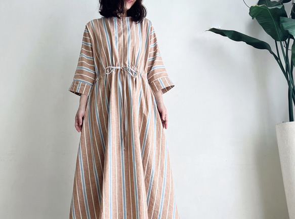 [Le pivot] cotton linen stripe one-piece