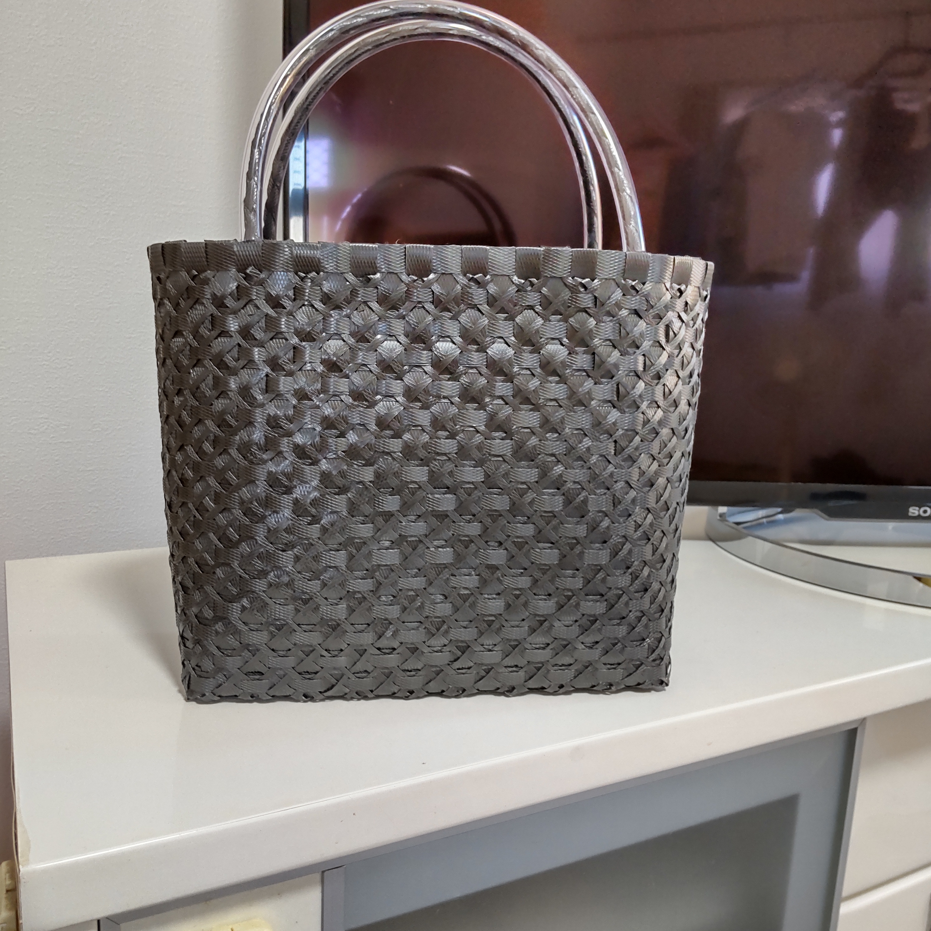 ブラック　かごバッグ 希少品 25cm