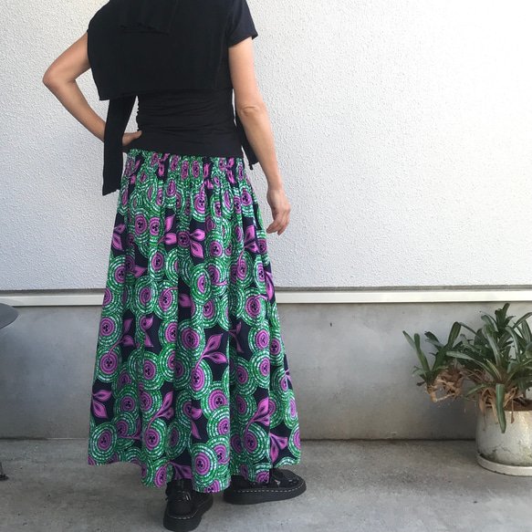 【受注製作】アフリカン綿プリント　腰シャリング　ロング　スカート 8枚目の画像
