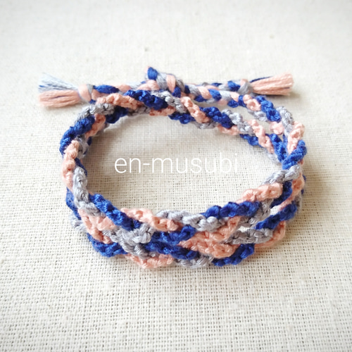 1点のみ ラップブレスレット☆2連 青&水色青ピンク☆ミサンガ