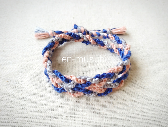 1点のみ ラップブレスレット☆2連 青&水色青ピンク☆ミサンガ