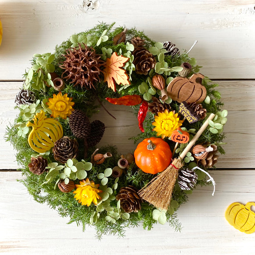 NO143 たっぷり木の実とプリザのHalloween リース⸜❤︎⸝‍ NO143