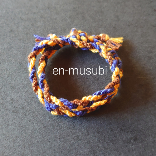 1点のみ ラップブレスレット☆2連 紫&茶色&オレンジ☆ミサンガ