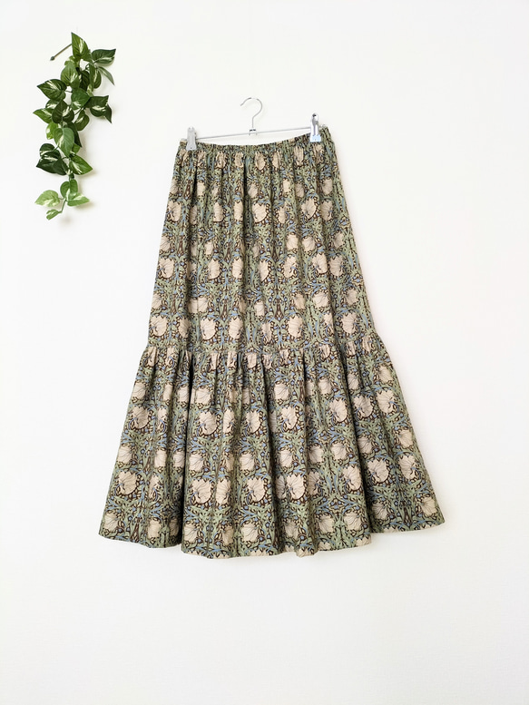 &ellecy ピンパネル ロングティアードスカート ウィリアムモリス柄 新品 新作 ティアードスカート ピンパーネル [ウィリアムモリス] ✿花