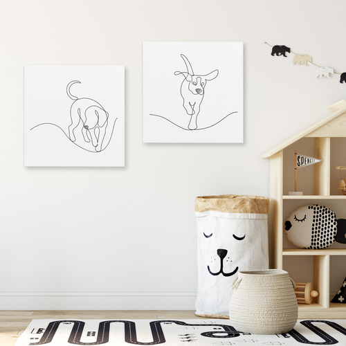 正方形キャンバスパネル 【ラインアートDOG 02】 北欧インテリア