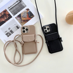 iPhone全機種 & Galaxy対応】小物収納 レザーケース ショルダー