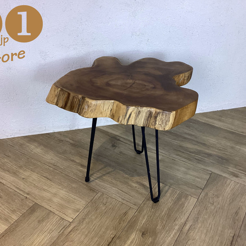 切り株木目天板鉄脚テーブルサイドテーブルスツール