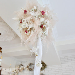 "duveteux"パンパス フライングリース 小花 ピンク リース〜pampas flying wreath〜 5枚目の画像