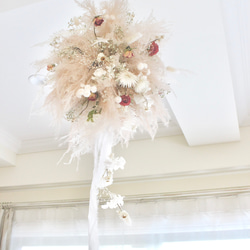 "duveteux"パンパス フライングリース 小花 ピンク リース〜pampas flying wreath〜 4枚目の画像