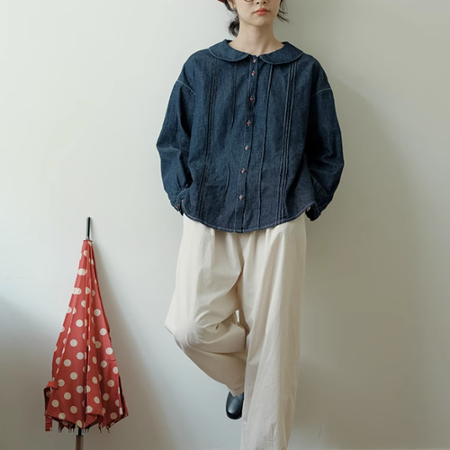 【美品】ヴェリテクール ルーズ感◎ コットンリネン デニムシャツ ゆったり Rouge vif（ルージュ ヴィフ） ブラウス シャツ 「追加2」NEW オーバー