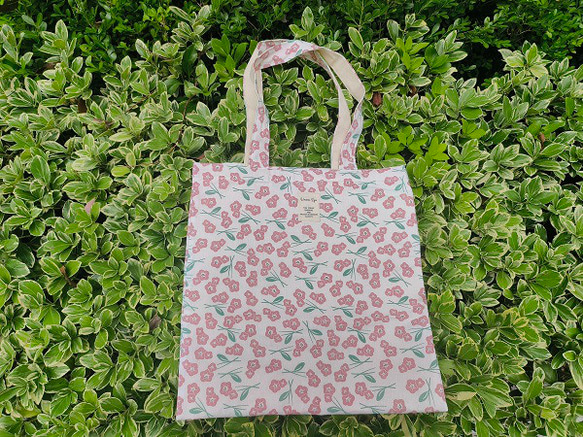 ピンク　小花　可愛い 綿 キャンパス トートバッグ 肩掛けバッグ ハンドバッグ 韓国バッグ 3枚目の画像