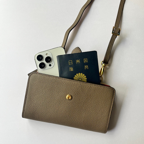本革 超軽量260グラム お財布ショルダー スマホショルダー バイ