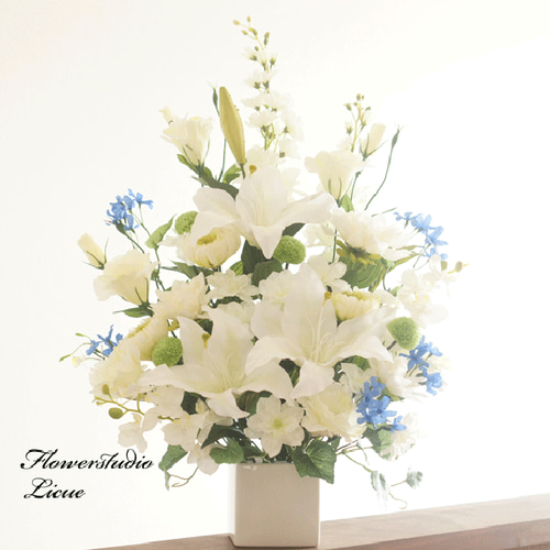 仏花】高さ60㎝ カサブランカと輪菊と胡蝶蘭の特大仏花(青） 初盆の