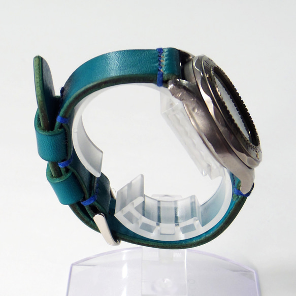 腕時計ベルト 腕時計バンド 牛革レザー 16mm〜20mmのラグ幅で制作 スカイブルー 空色 5枚目の画像