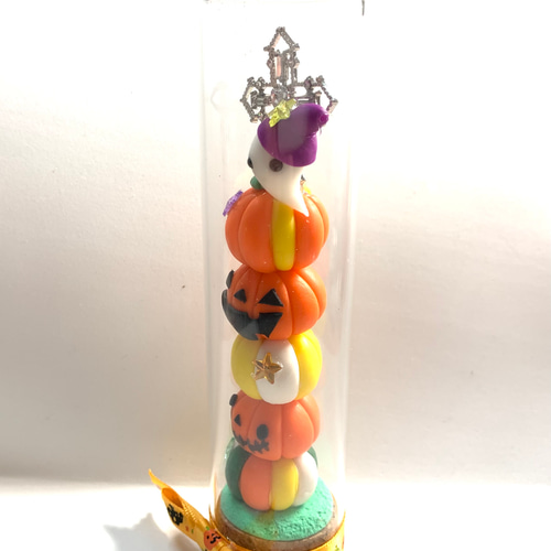 ☆ガラスケース入りハロウィンのかぼちゃタワー(受注生産) 樹脂