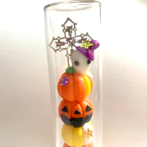 ☆ガラスケース入りハロウィンのかぼちゃタワー(受注生産) 樹脂粘土