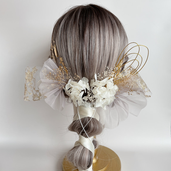 ウェディング　ブライダル　ホワイト　布花　ヘッドドレス　ピアス　セット ホワイトフラワーヘッドドレスセット （ウェディング ブライダル