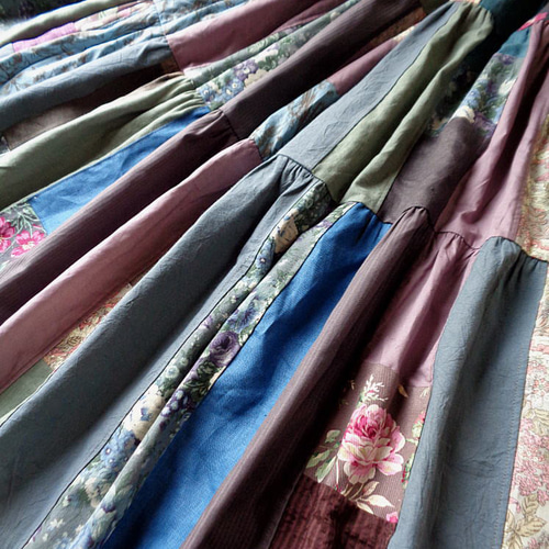 1点もの♥大人のアースカラー♥絵画なパッチワーク♥マキシ丈 超  