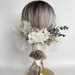 H003/ボタニカル×白×グレージュ×ゴールド豪華17点set ヘッドドレス　髪飾り ヘアアクセサリー ドライフラワー 2枚目の画像