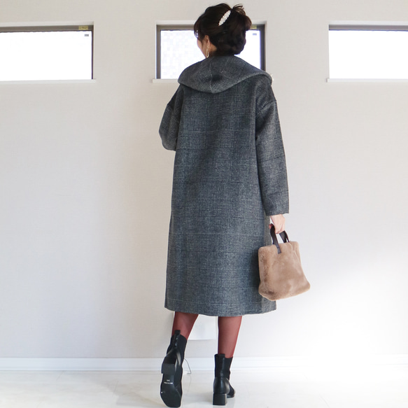 3日以内発送☆180点突破【グレンチェック】一枚仕立てウール素材ダッフルコート 6枚目の画像