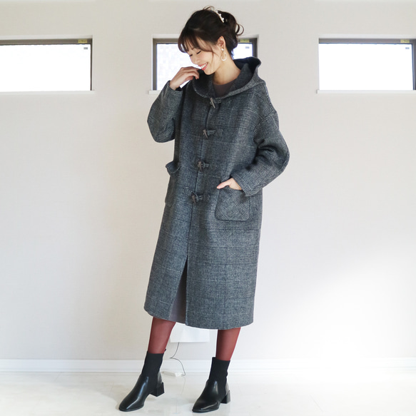 3日以内発送☆180点突破【グレンチェック】一枚仕立てウール素材ダッフルコート 3枚目の画像