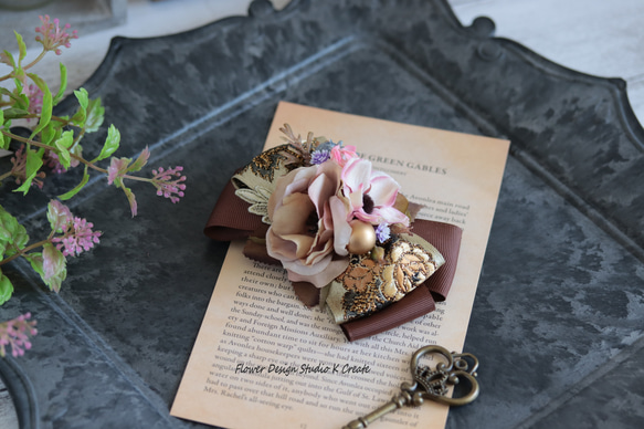 薔薇とコスモスのリボンヘアクリップ　髪飾り　ビンテージ　リボン　結婚式　フォーマル　発表会　パーティー 10枚目の画像