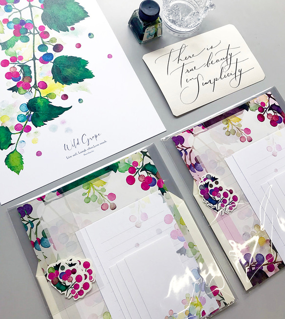 思い出の野ぶどう 詰め合わせ♡(ポスター・レターセット・フレークシール) 秋の福袋 6枚目の画像