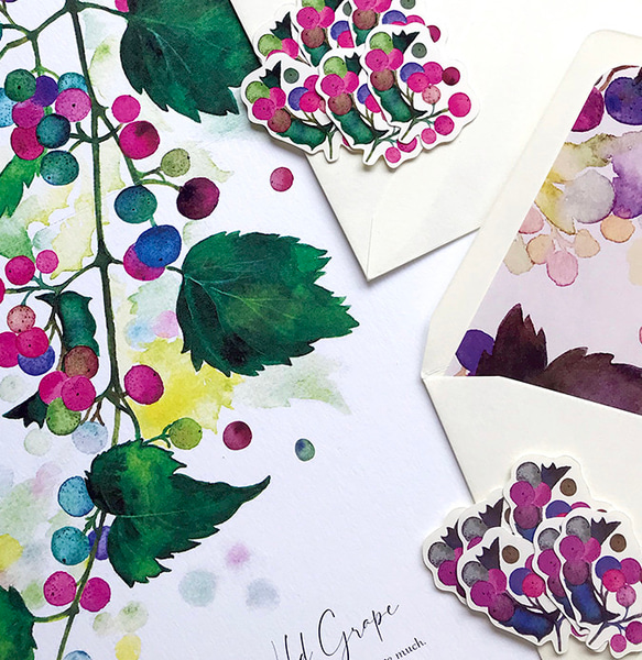 思い出の野ぶどう 詰め合わせ♡(ポスター・レターセット・フレークシール) 秋の福袋 13枚目の画像