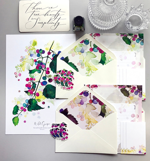 思い出の野ぶどう 詰め合わせ♡(ポスター・レターセット・フレークシール) 秋の福袋 2枚目の画像