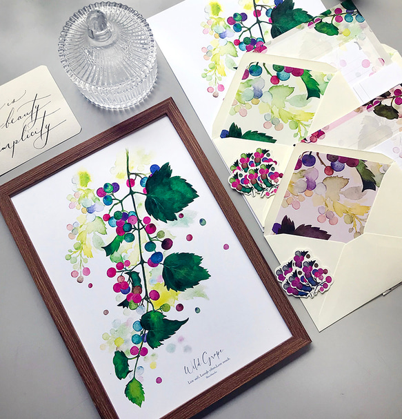 思い出の野ぶどう 詰め合わせ♡(ポスター・レターセット・フレークシール) 秋の福袋 12枚目の画像