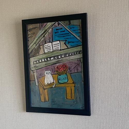 絵画。壁掛け原画【可愛い猫たちのロマンチックなピアノ演奏会】 絵画。壁掛け原画【可愛い猫たちのロマンチックなピアノ演奏会】