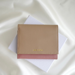 送料無料】本革 二つ折り財布 バイカラー【ピンク/ベージュ