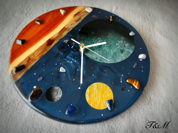 宇宙 ウッド レジン 壁掛け時計 (宇宙 / 星 / 惑星 / 地球 / 彗星 / スプレーアート )　【1点もの】 4枚目の画像