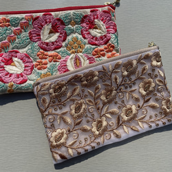 インド刺繍生地　ポーチ 🌼🫧𓏸𓈒 𓂃🌼.* インド刺繍生地でミニポーチ作りました