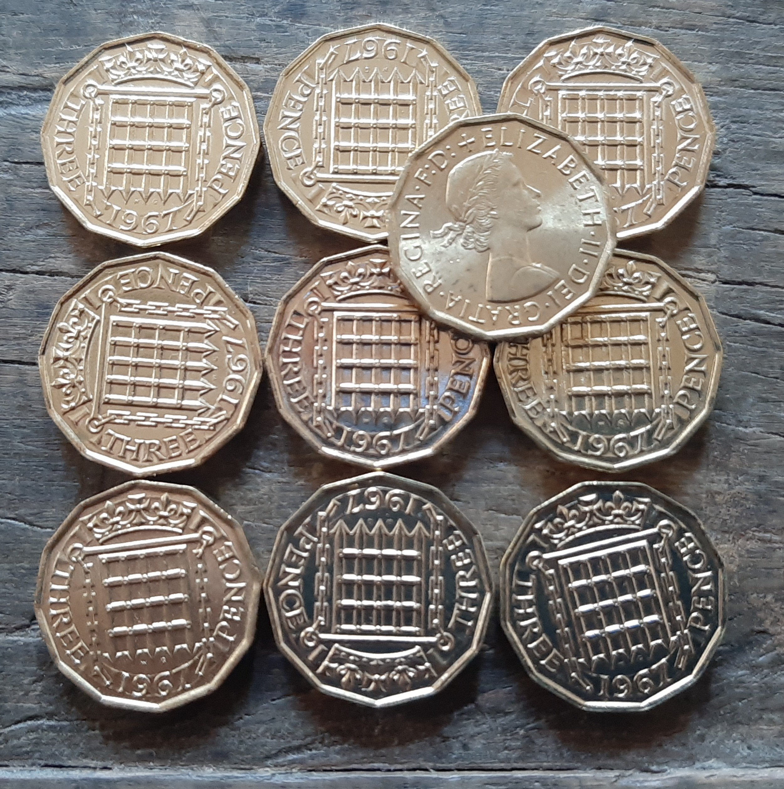 イギリス3ペンス 50枚 送料無料 1937~1952年古銭 英国3ペニーコイン