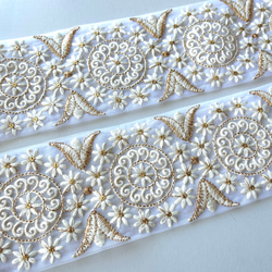 【50cm】インド刺繍リボン　ホワイト　チュール　GN861 2枚目の画像