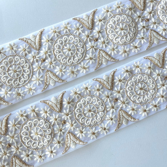 【50cm】インド刺繍リボン　ホワイト　チュール　GN861 6枚目の画像