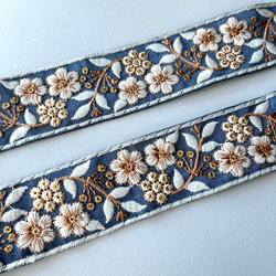 【50cm】インド刺繍リボン　ブルーグレー　シルク　GS863 3枚目の画像