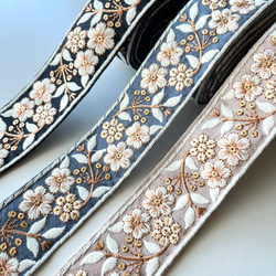 【50cm】インド刺繍リボン　ブルーグレー　シルク　GS863 7枚目の画像