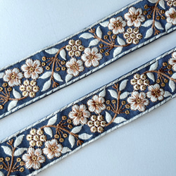 【50cm】インド刺繍リボン　ブルーグレー　シルク　GS863 6枚目の画像