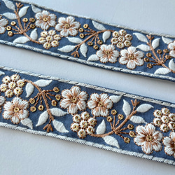 【50cm】インド刺繍リボン　ブルーグレー　シルク　GS863 5枚目の画像