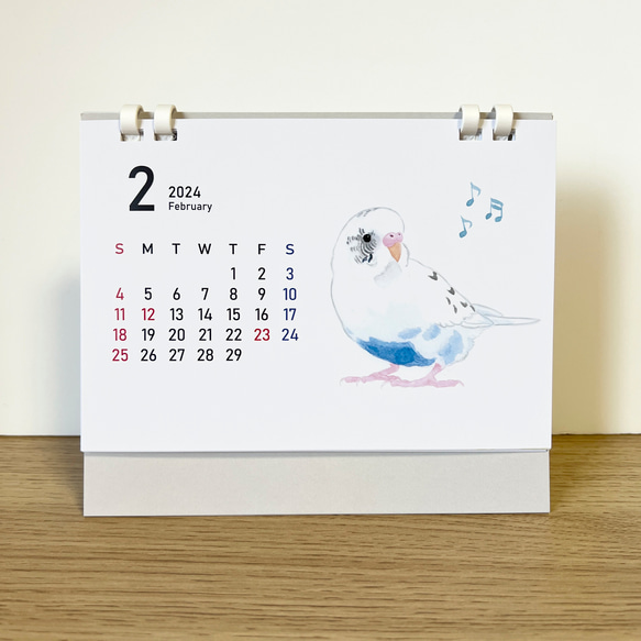 p-jet 2024年 水彩の小鳥のカレンダー / B6　小鳥　鳥　インコ　文鳥　セキセイインコ　カレンダー 5枚目の画像