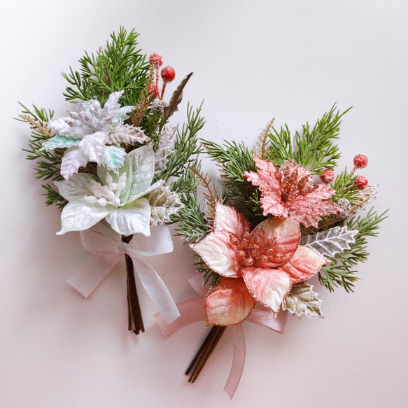 ポインセチアとヒイラギのブーケ /クリスマス/クリスマス雑貨/フラワー