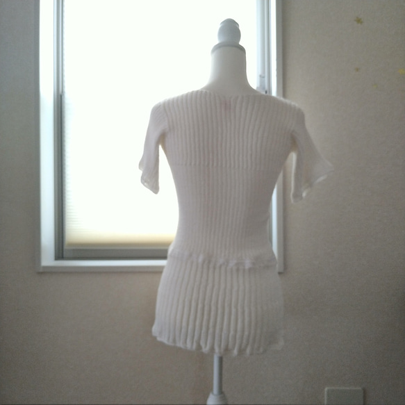 【送料無料】総手編み １枚でも重ね着しても◎シンプルニットチュニックワンピ白 3枚目の画像