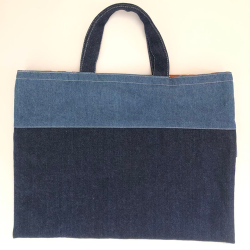 40×30 デニム フリル レッスンバッグ ハンドメイド シンプル 女の子 