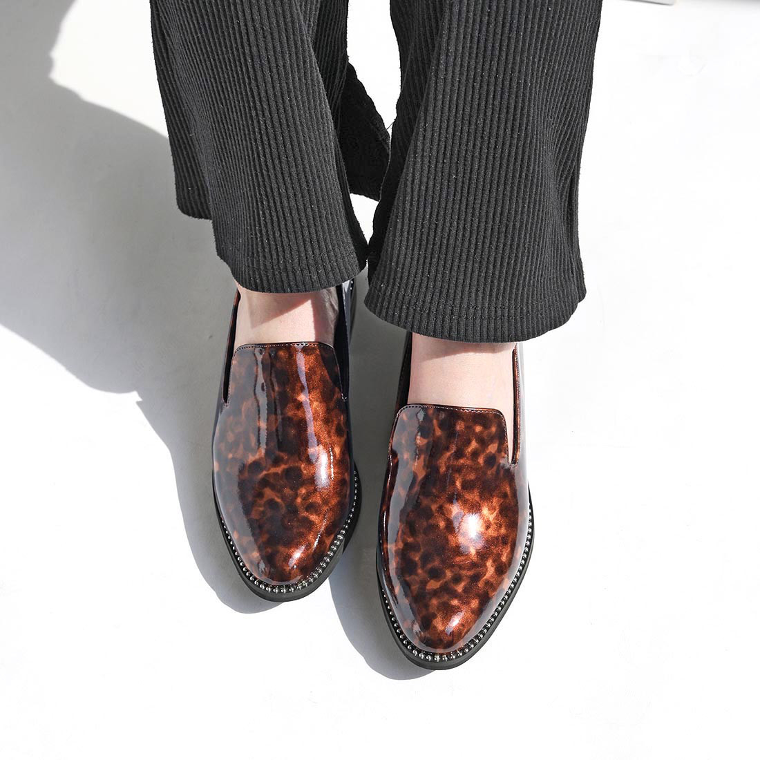 シンプルの中に表情を持たせた ボールチェーン オペラシューズ♪安定感のある ローヒール【S/M/L/LL】