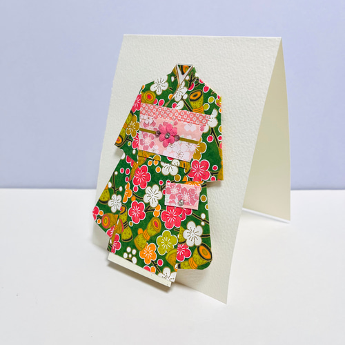 着物のポチ袋付きグリーティングカード579 ぽち袋・お年玉袋 着物の